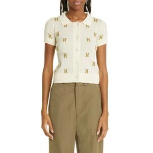 HONOR THE GIFT Cream Monogram Button Up Short Sleeve Collared Shirt Size Large